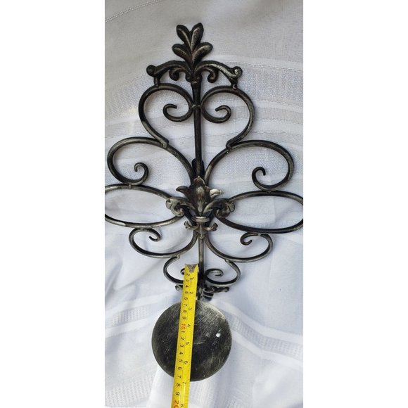 Iron Scroll Candle Holder Sconce Wall Mount. 3-Wick Candle. Fleur De Lis Decor - Picture 6 of 7